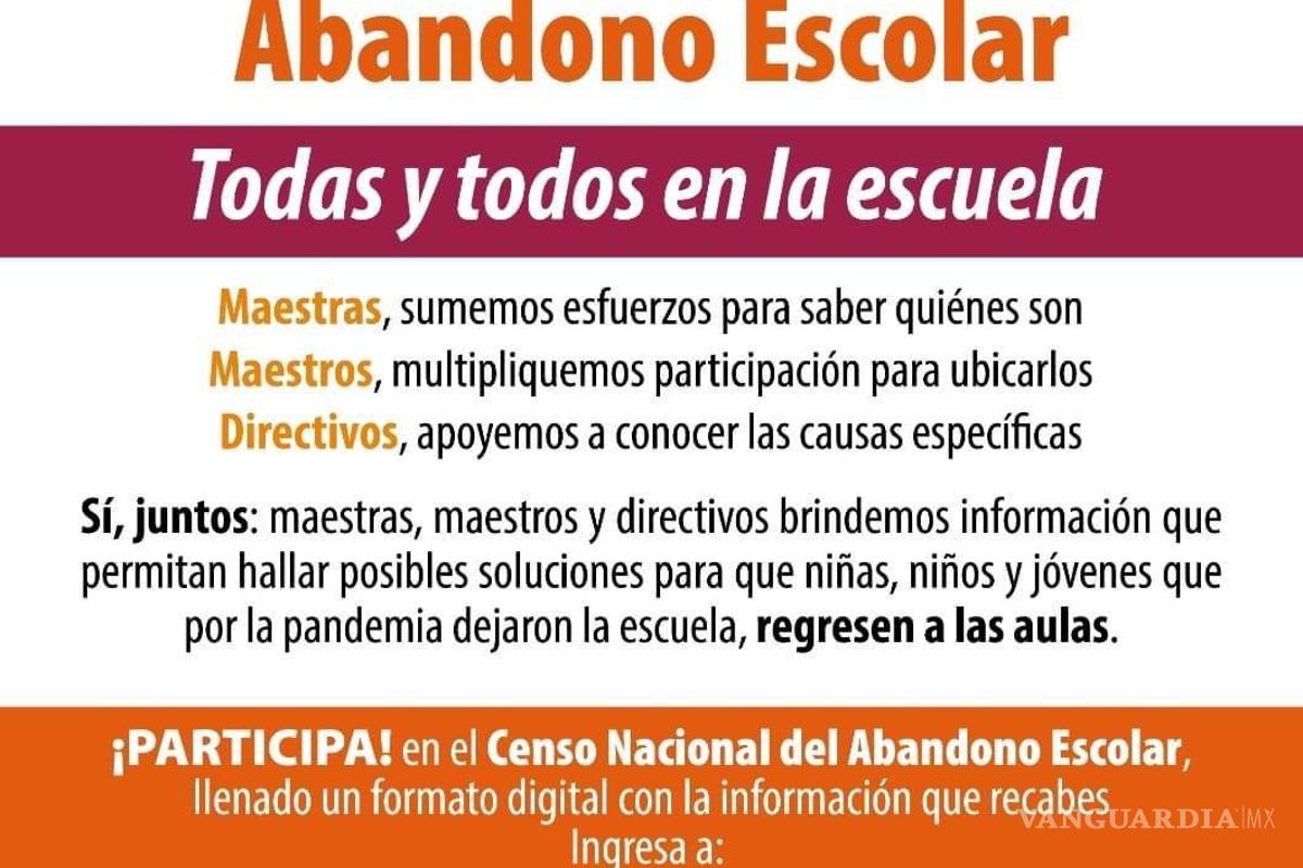 Realiza SNTE censo nacional de abandono escolar ‘Todas y todos en la escuela’