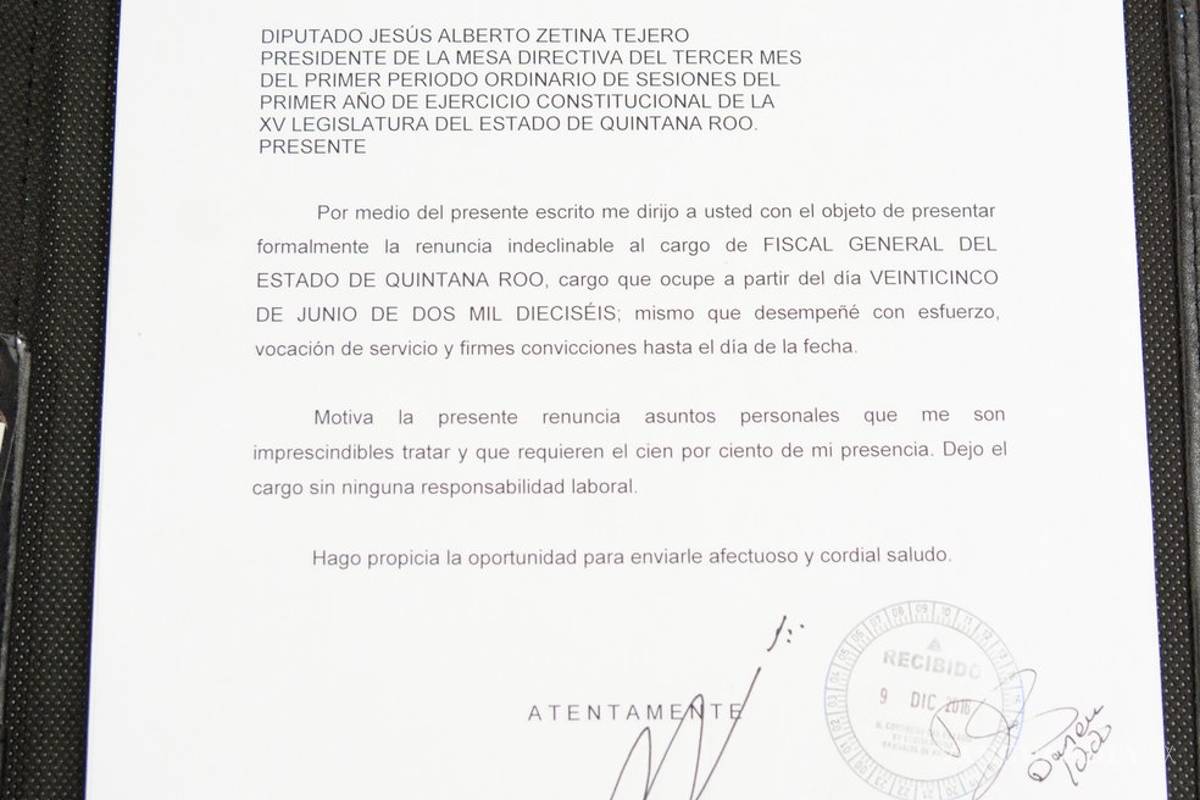 $!Presenta su renuncia el fiscal General de Quintana Roo