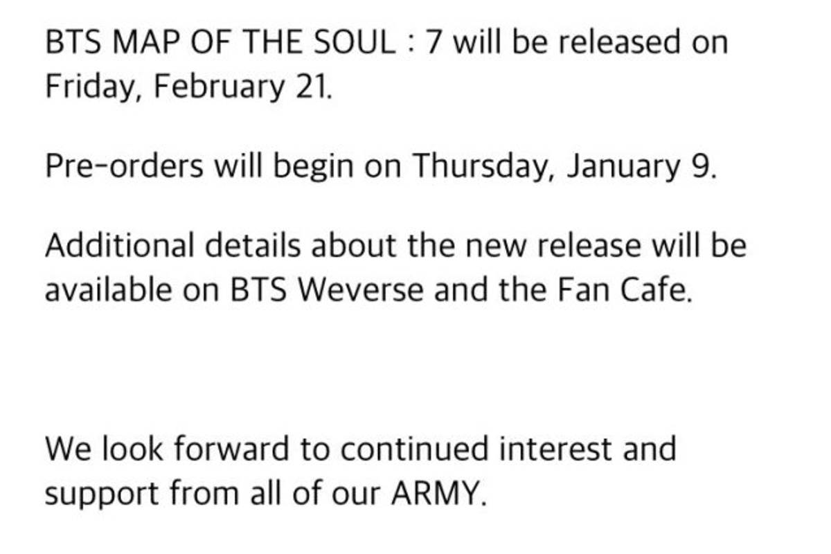 $!'Map of the Soul: 7' ya viene; BTS anuncia nombre y fecha de su siguiente álbum