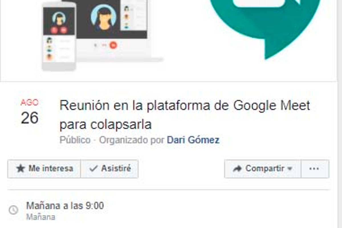 Desde Facebook, convocan a reunión para colapsar Google Meet... y ya confirmaron 46 mil
