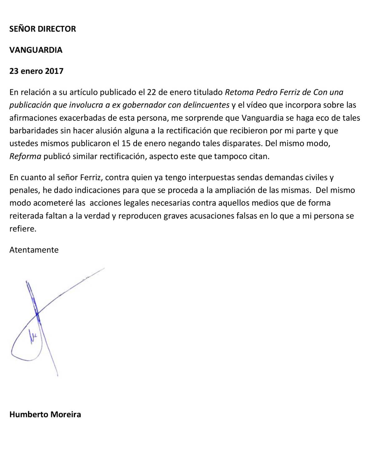 $!Descalifica Humberto Moreira publicación sobre declaraciones de periodista