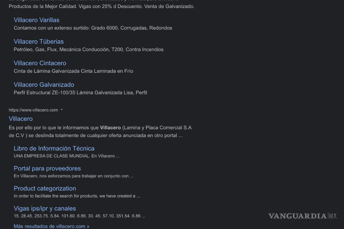 $!Hasta ayer a las 16:30 horas, Google seguía priorizando, como anuncio, a la página pirata cuando se buscaba la palabra “Villacero”.