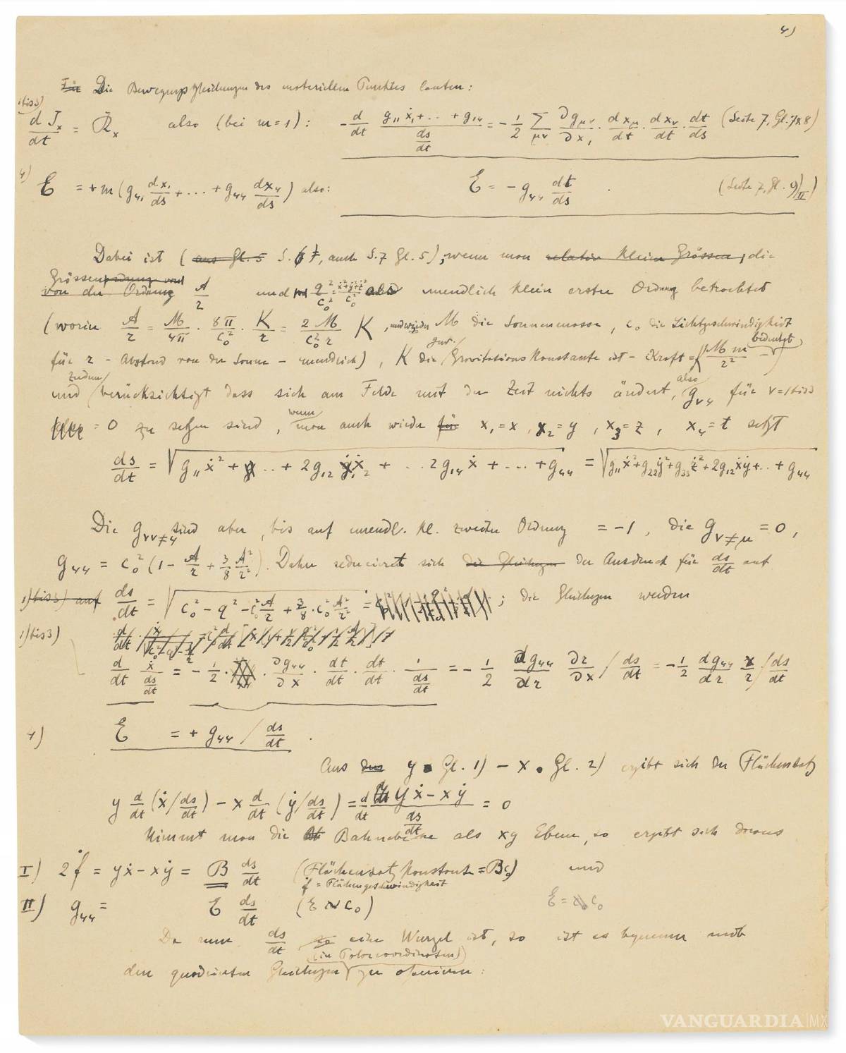 $!Vista de una de las 54 páginas de un documento manuscrito de Albert Einstein con el que intentaba probar su teoría general de la relatividad, y que será subastado el próximo 23 de noviembre en París. EFE/Christie's