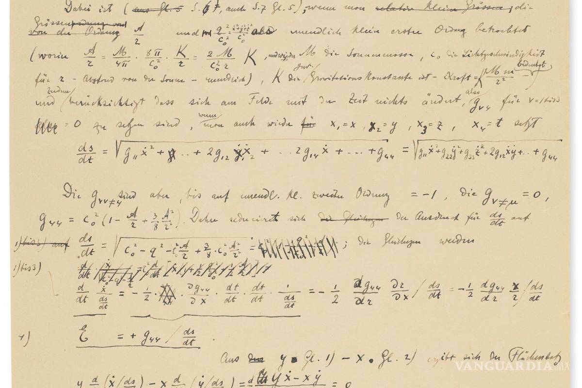 $!Vista de una de las 54 páginas de un documento manuscrito de Albert Einstein con el que intentaba probar su teoría general de la relatividad, y que será subastado el próximo 23 de noviembre en París. EFE/Christie's