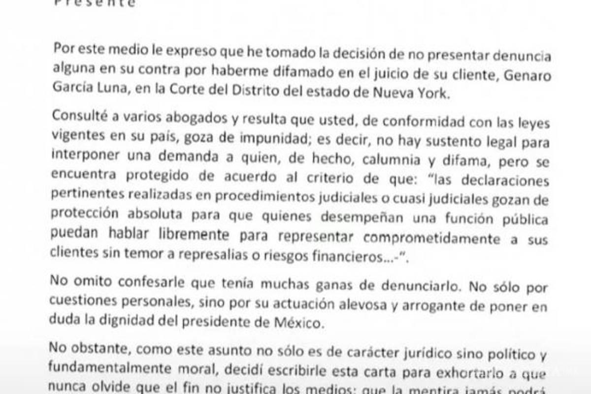 $!‘Tenía muchas ganas de denunciarlo’, revela AMLO en carta dirigida a abogado de García Luna