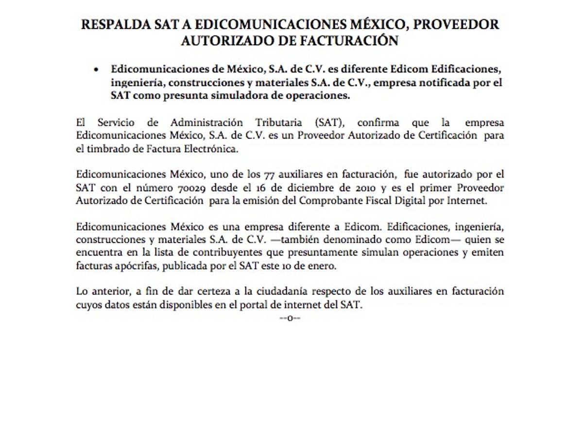 $!El SAT perdonó deudas multimillonarias a empresas fantasma ligadas a campaña de Peña Nieto
