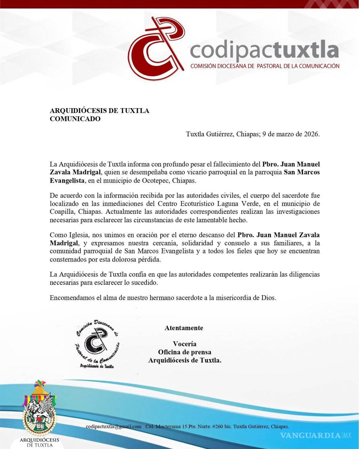 $!Hallan sin vida a sacerdote Juan Manuel Madrigal Zavala en Chiapas