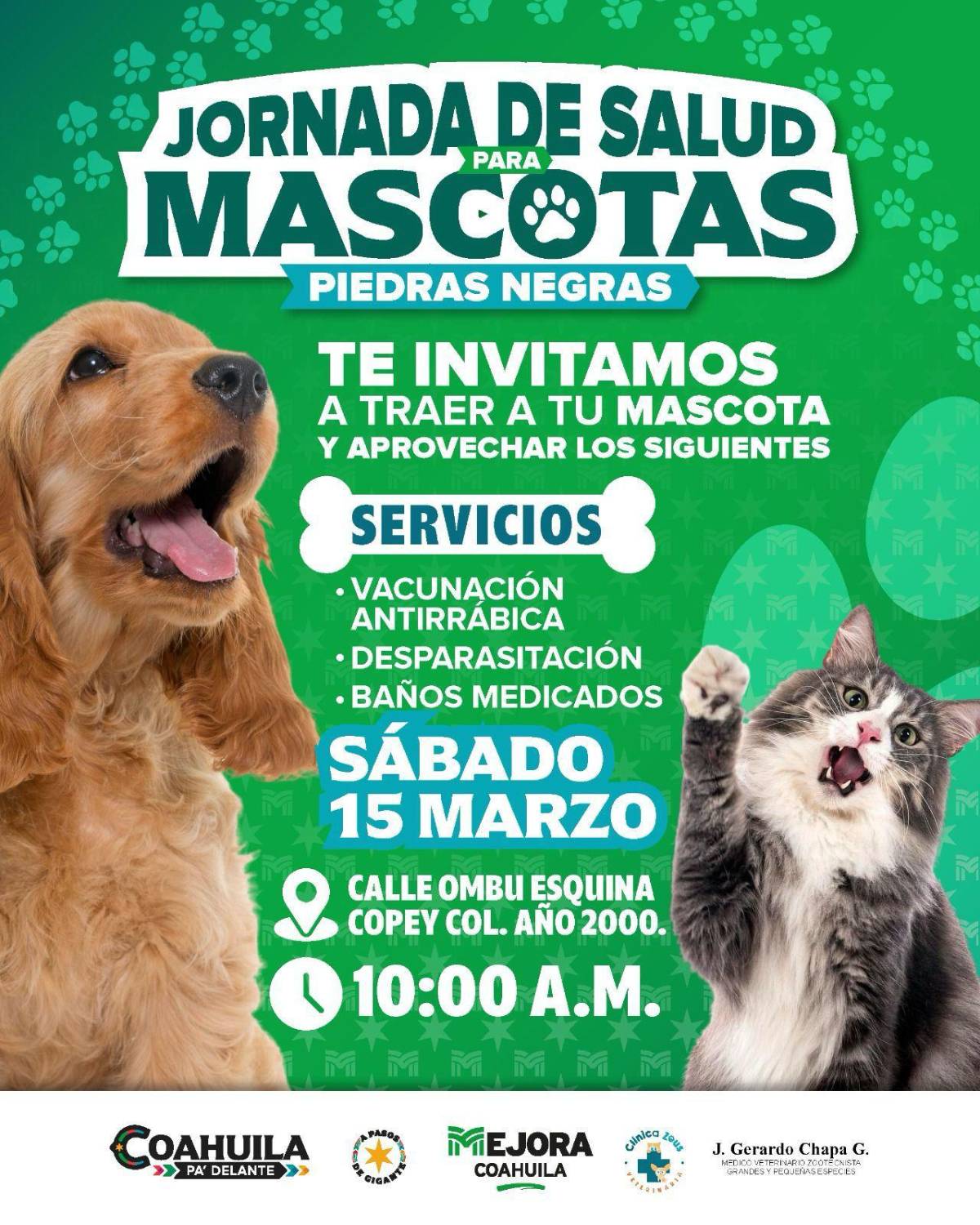 $!Mascotas recibirán atención gratuita en la jornada de salud organizada por el programa Mejora Coahuila en Piedras Negras.