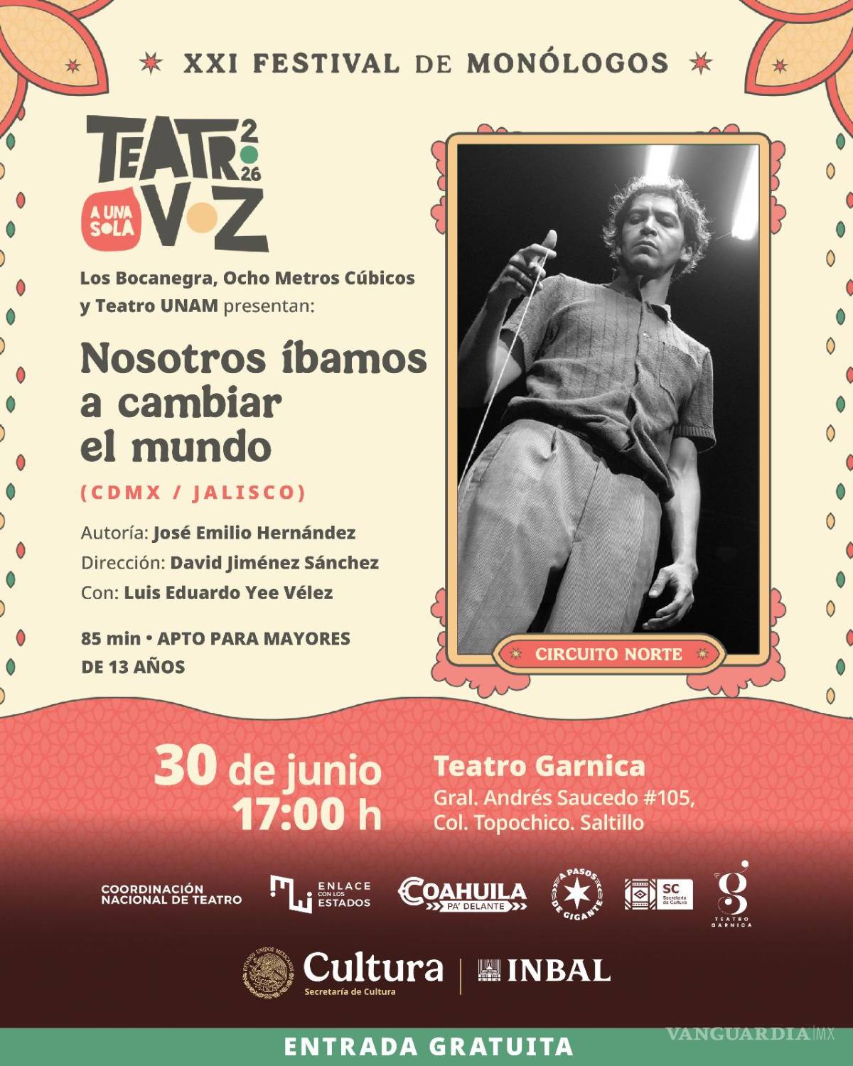 $!Para no empatar con el fútbol: Adelantan horario de monólogo en el festival Teatro a una sola voz en Saltillo