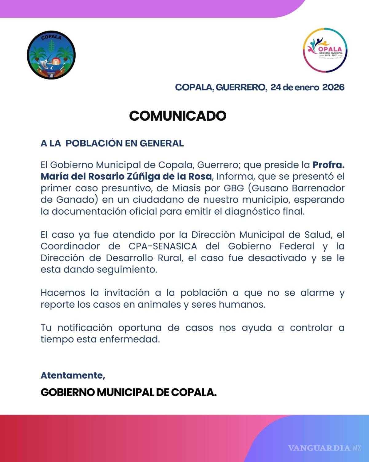 $!Guerrero: Gobierno de Copala sospecha primer caso de gusano barrenador en ciudadano