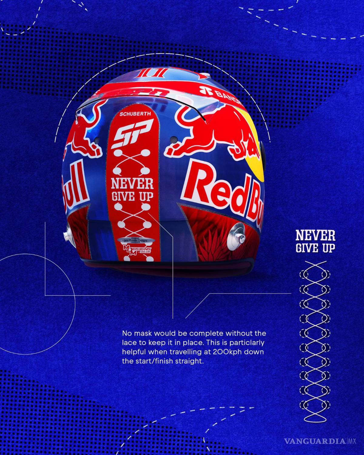 $!Se puede apreciar detalles como la frase particular del mexicano: “Never Give Up”.