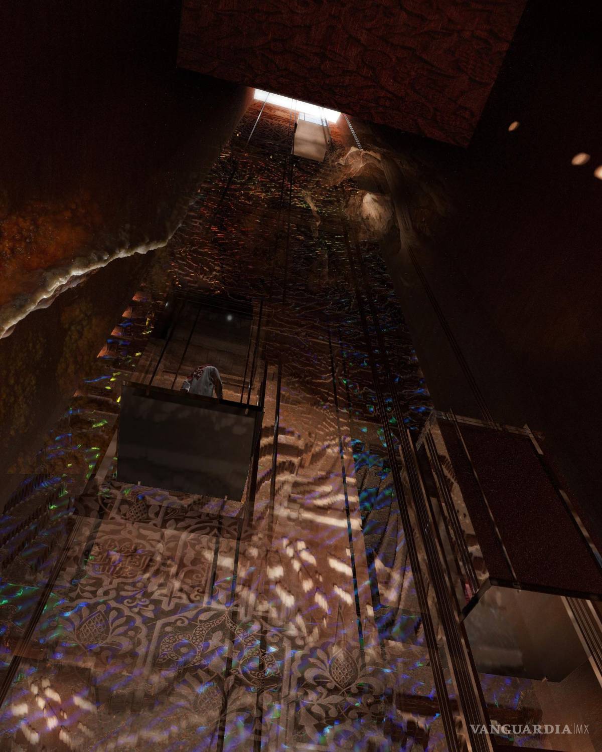 $!Un ascensor expreso panorámico llevará a los huéspedes al corazón del ‘resort’, permitiéndoles viajar a través de millones de años de estratos geológicos. EFE/Omar Goncebat/Ateliers Jean Nouvel (AJN)