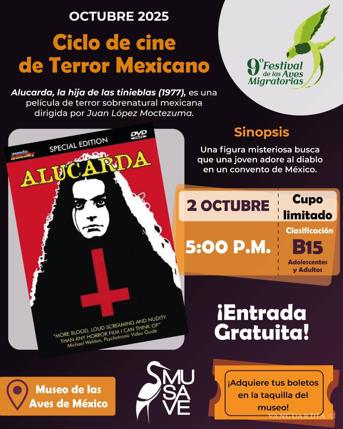 $!Clásicos como “Alucarda” y “Hasta el viento tiene miedo” se proyectarán en las salas del MUSAVE.