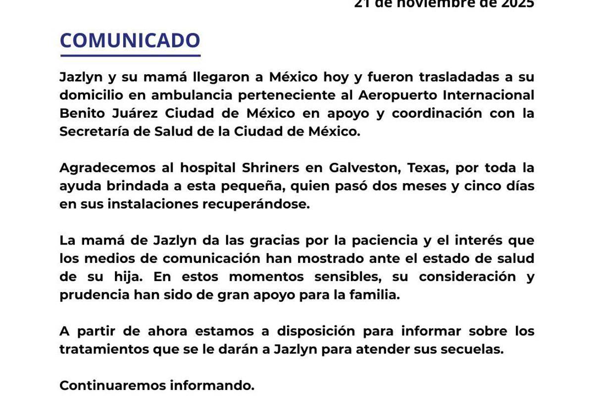 $!Regresa a México Jazlyn Azulet, bebé sobreviviente de la explosión de pipa en Iztapalapa