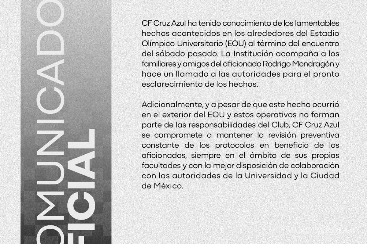 $!¿Qué se sabe sobre la muerte de Rodrigo Mondragón? Aficionado de Cruz Azul fallece tras ser sometido por guardias de la UNAM