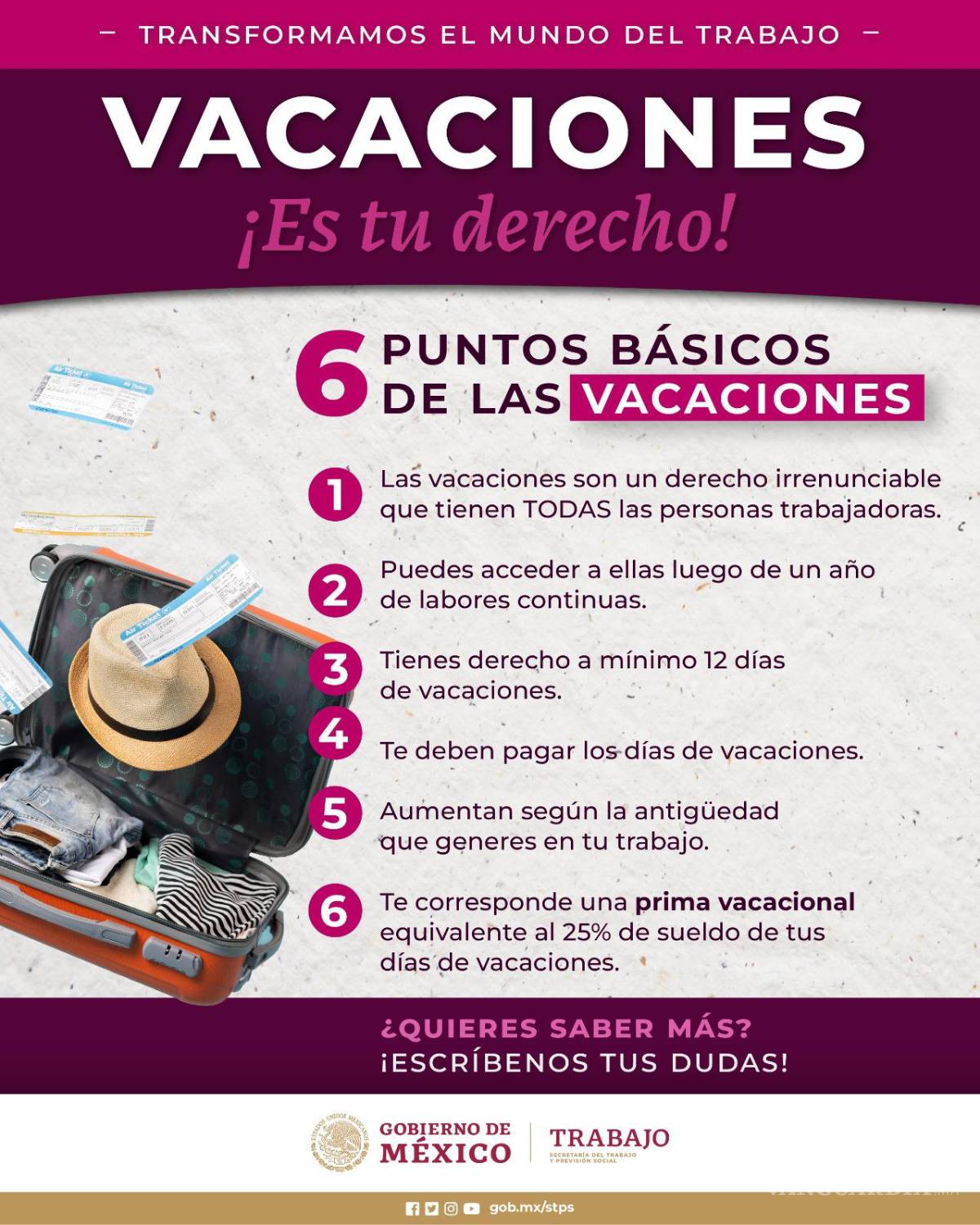 $!LFT: ¿A cuántos días de vacaciones tengo derecho en 2024? Esto te corresponden de acuerdo a tus años trabajados