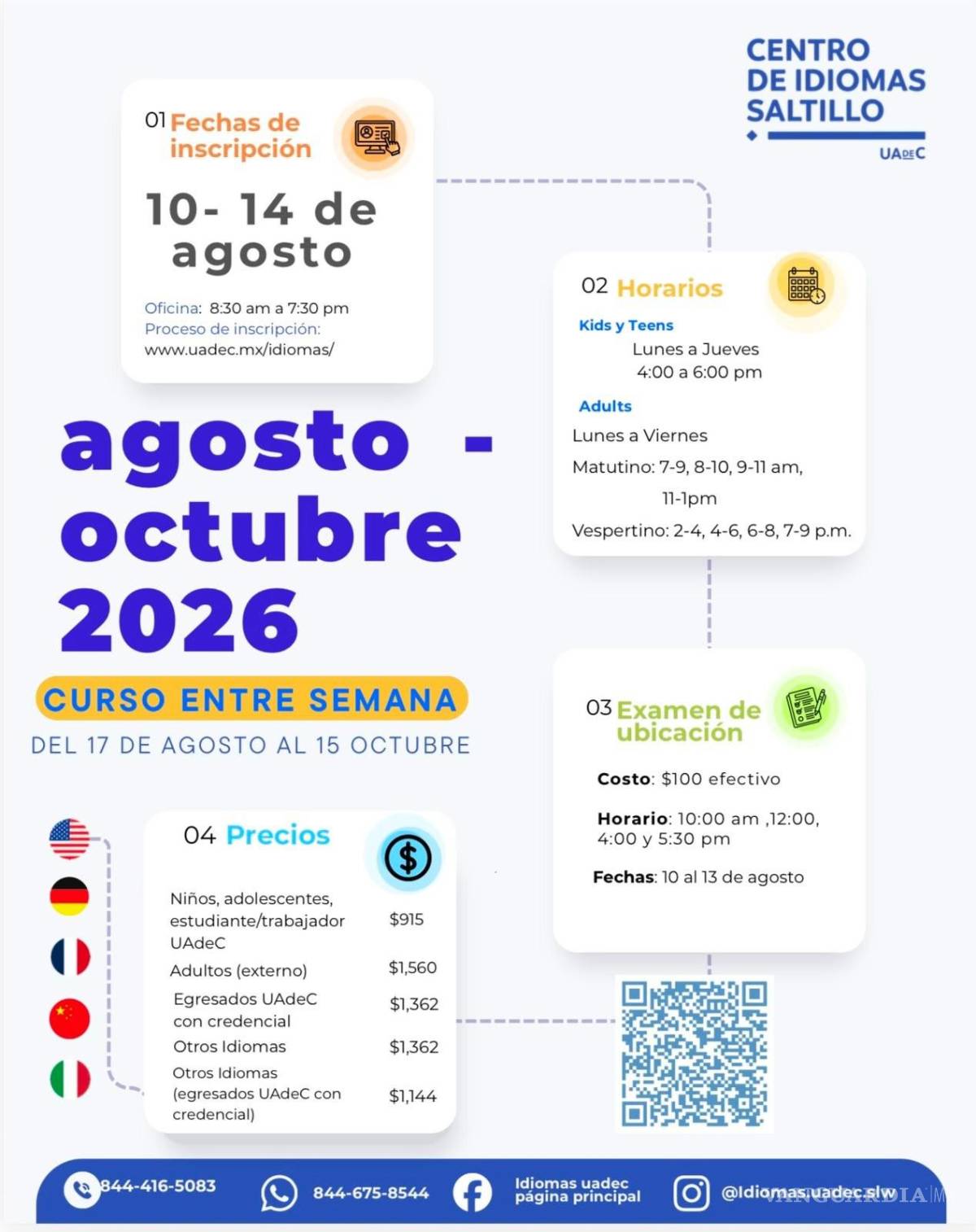 $!La oferta académica incluye inglés, alemán, francés, italiano, chino mandarín y español para extranjeros, dirigida a personas de todas las edades.