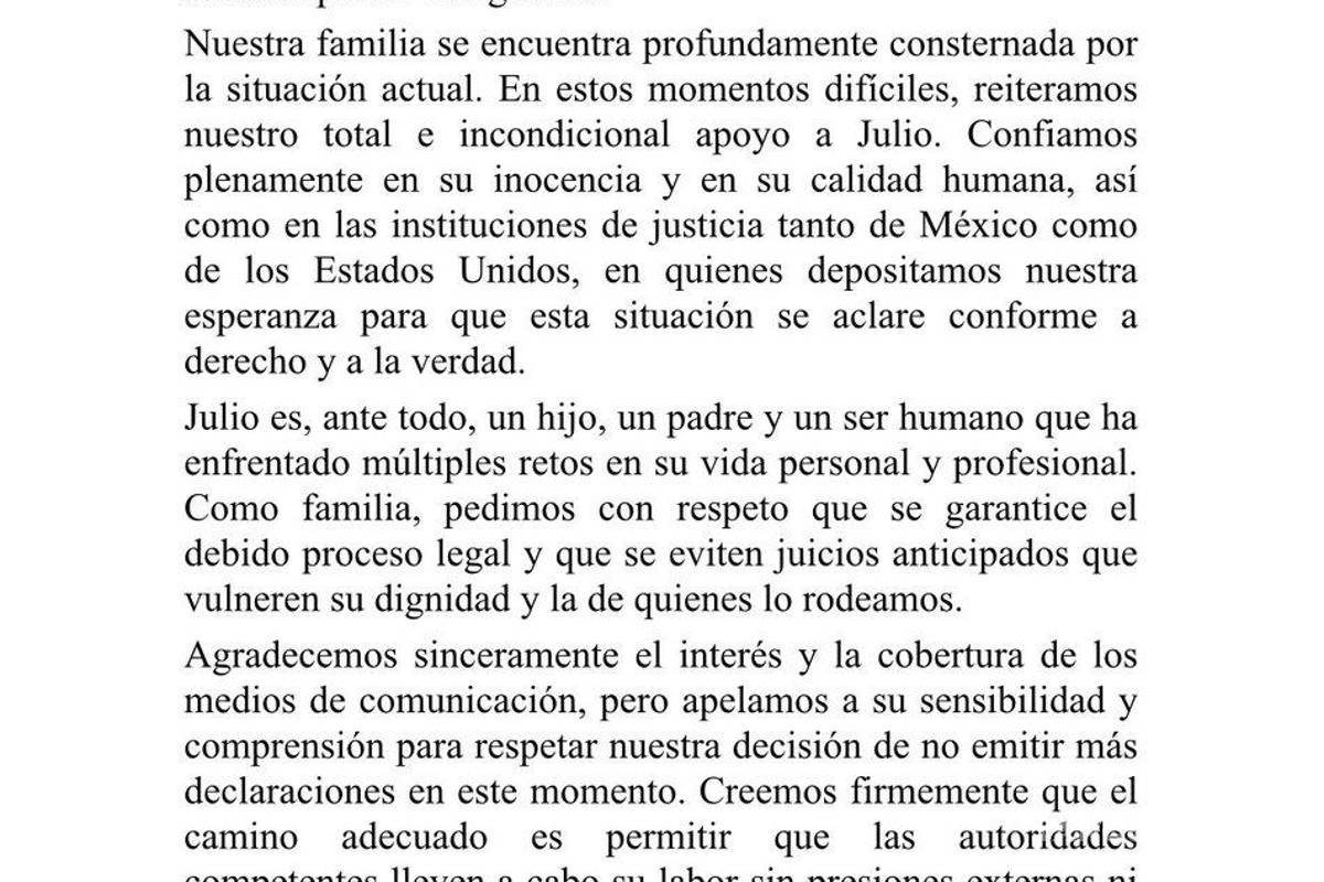 $!Julio César Chávez padre posteó en su cuenta de X un comunicado de parte de su familia sobre el arresto del júnior.