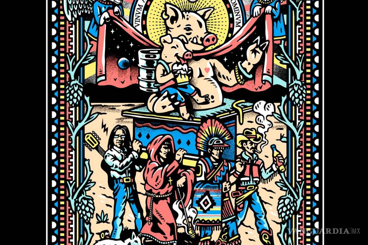 $!En 2018 creó esta imagen para el 14 aniversario del Cerdo de Babel, donde incluyó a figuras populares de la ciudad como los matlachines y ‘El hombre electrónico’.