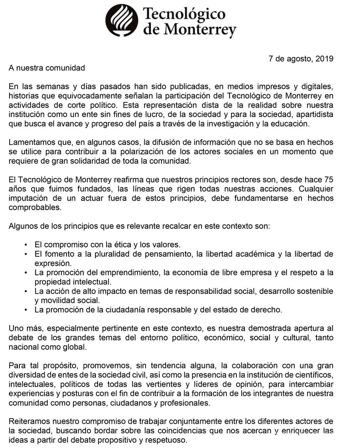 $!Niega Tec inmiscuirse en 'actividades políticas', tras señalamientos de buscar ser contrapeso de AMLO