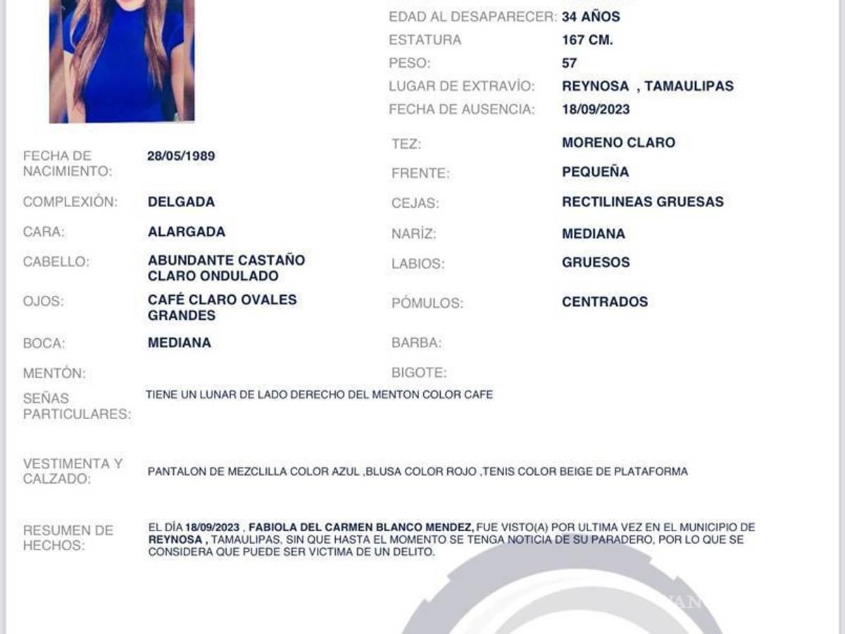 $!Fabiola desapareció en Tamaulipas, tras ir a vender su auto