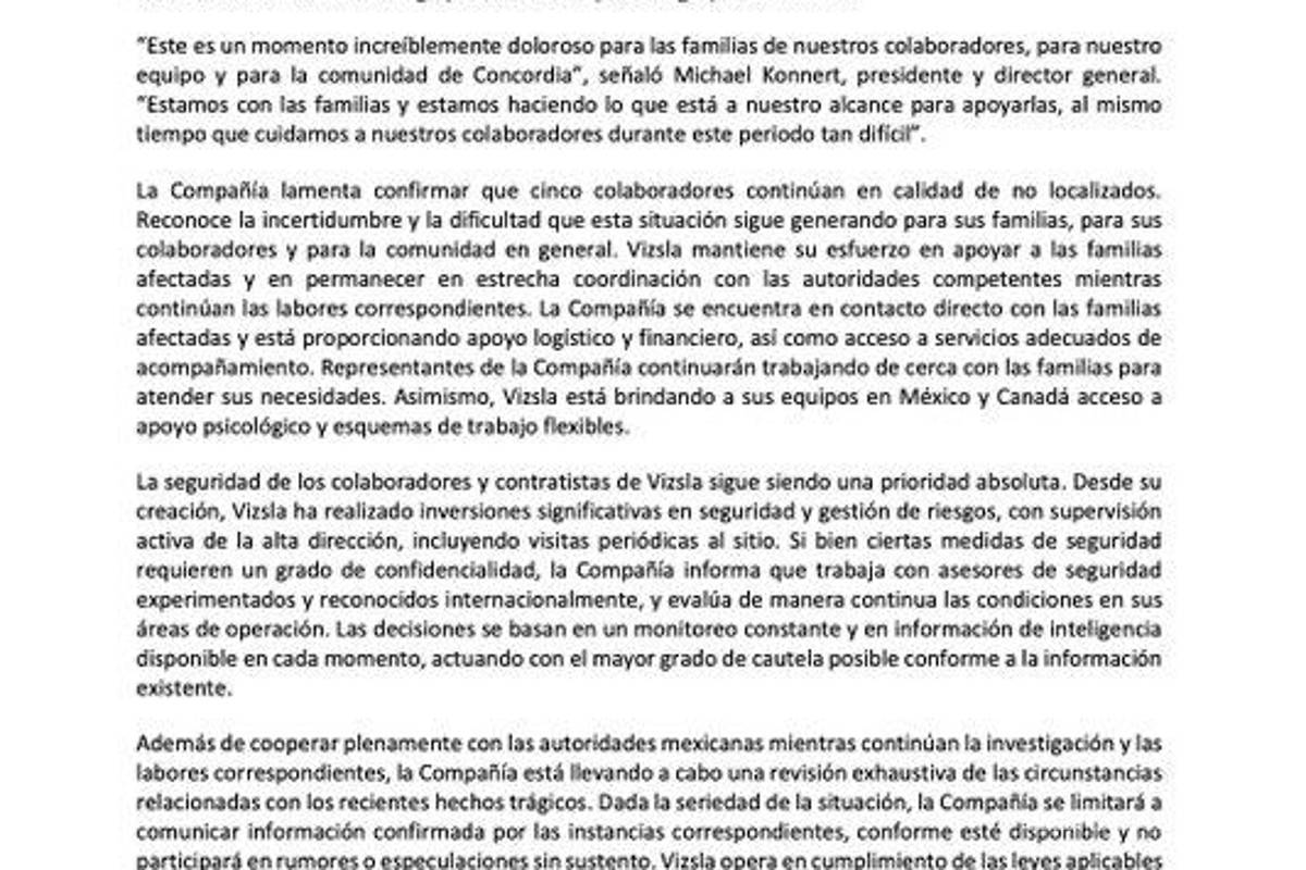 $!Compañía Vizsla niega posible extorsión tras desaparición de 10 mineros en Concordia, Sinaloa
