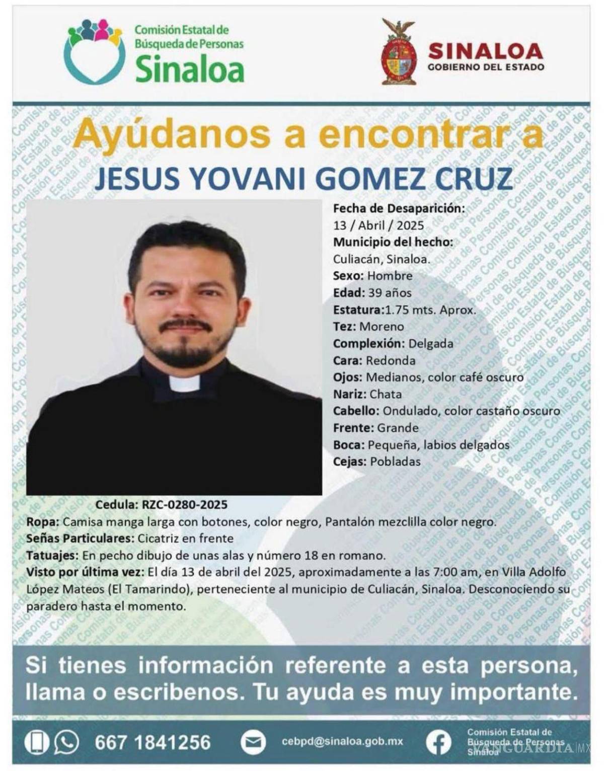 $!Desaparece Jesús Yoviano Gómez, sacerdote de los Mochis, Sinaloa