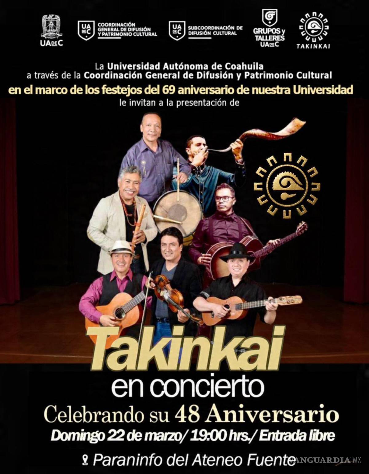$!El grupo Takinkai, con 48 años de trayectoria, ofrecerá un recorrido musical por distintos géneros como parte de la celebración del 69 aniversario de la UAdeC.