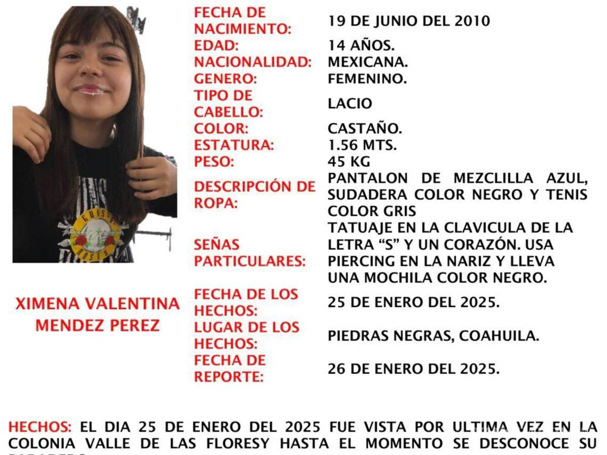 $!Desaparece adolescente en Piedras Negras; autoridades piden apoyo ciudadano