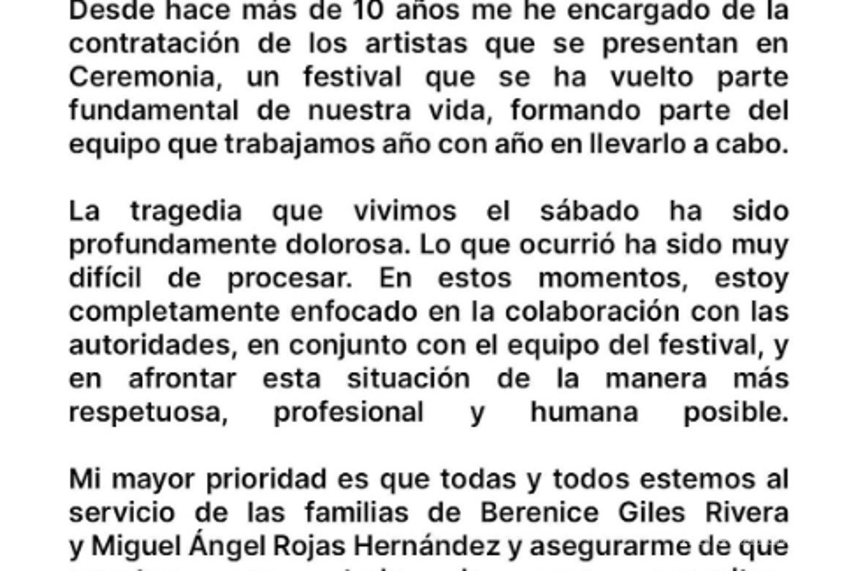 $!Comunicado de Diego Jiménez Labora, organizador de AXE Ceremonia