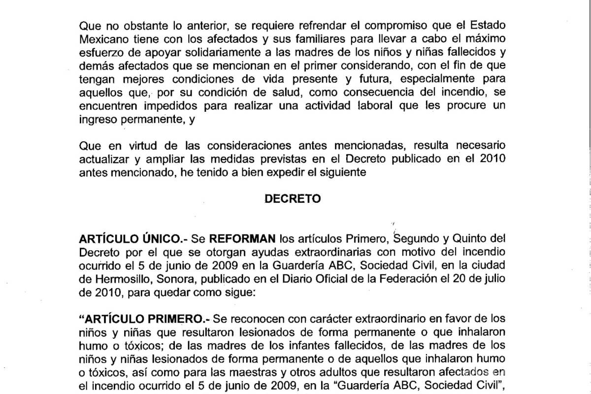 $!AMLO publicará decreto para dar pensión vitalicia a víctimas de Guardería ABC