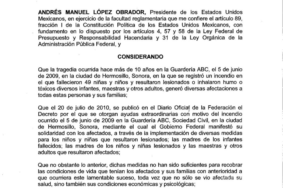 $!AMLO publicará decreto para dar pensión vitalicia a víctimas de Guardería ABC