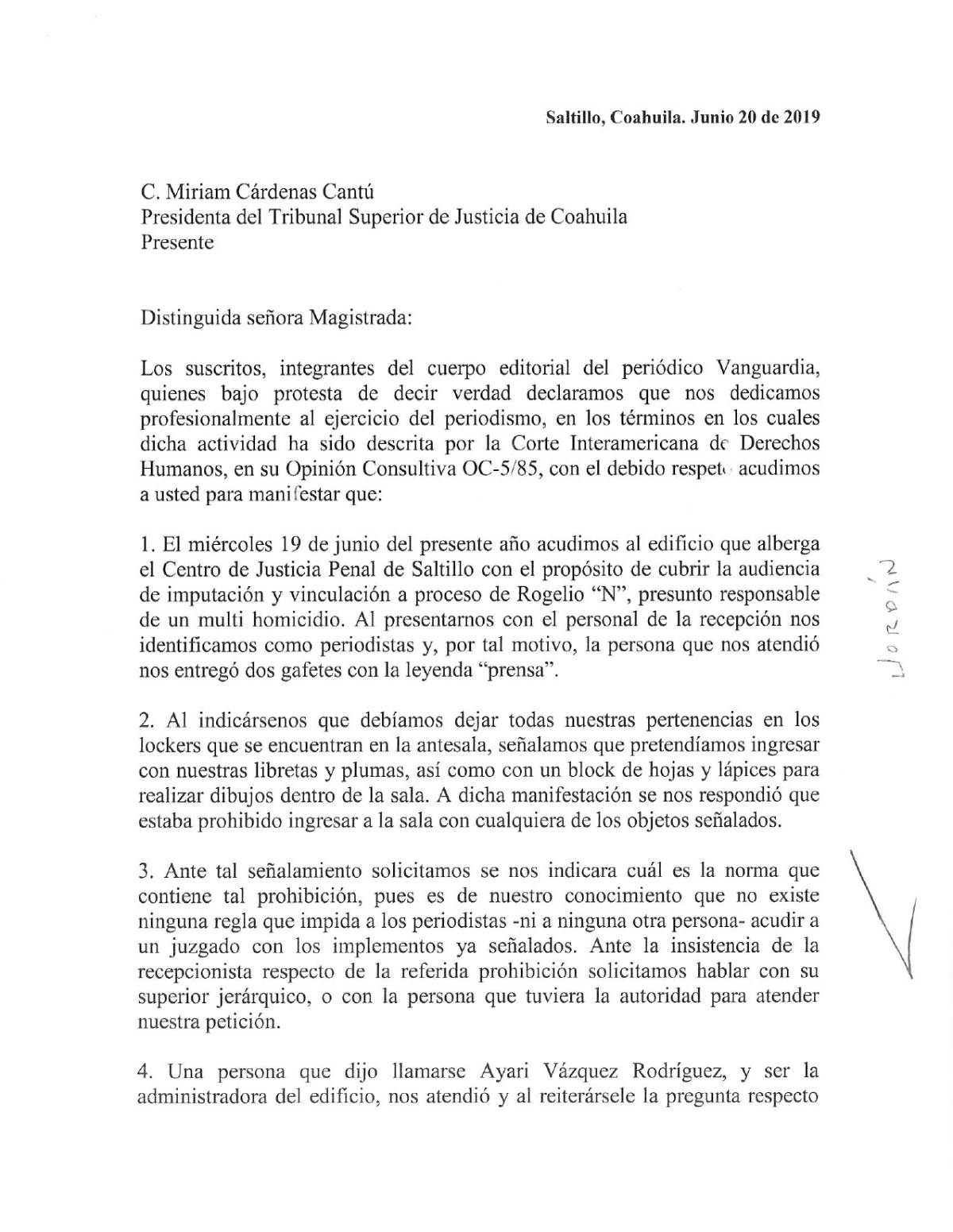 $!Ante obstrucciones del Poder Judicial de Coahuila, VANGUARDIA MX inicia defensa por cobertura periodística de juicios