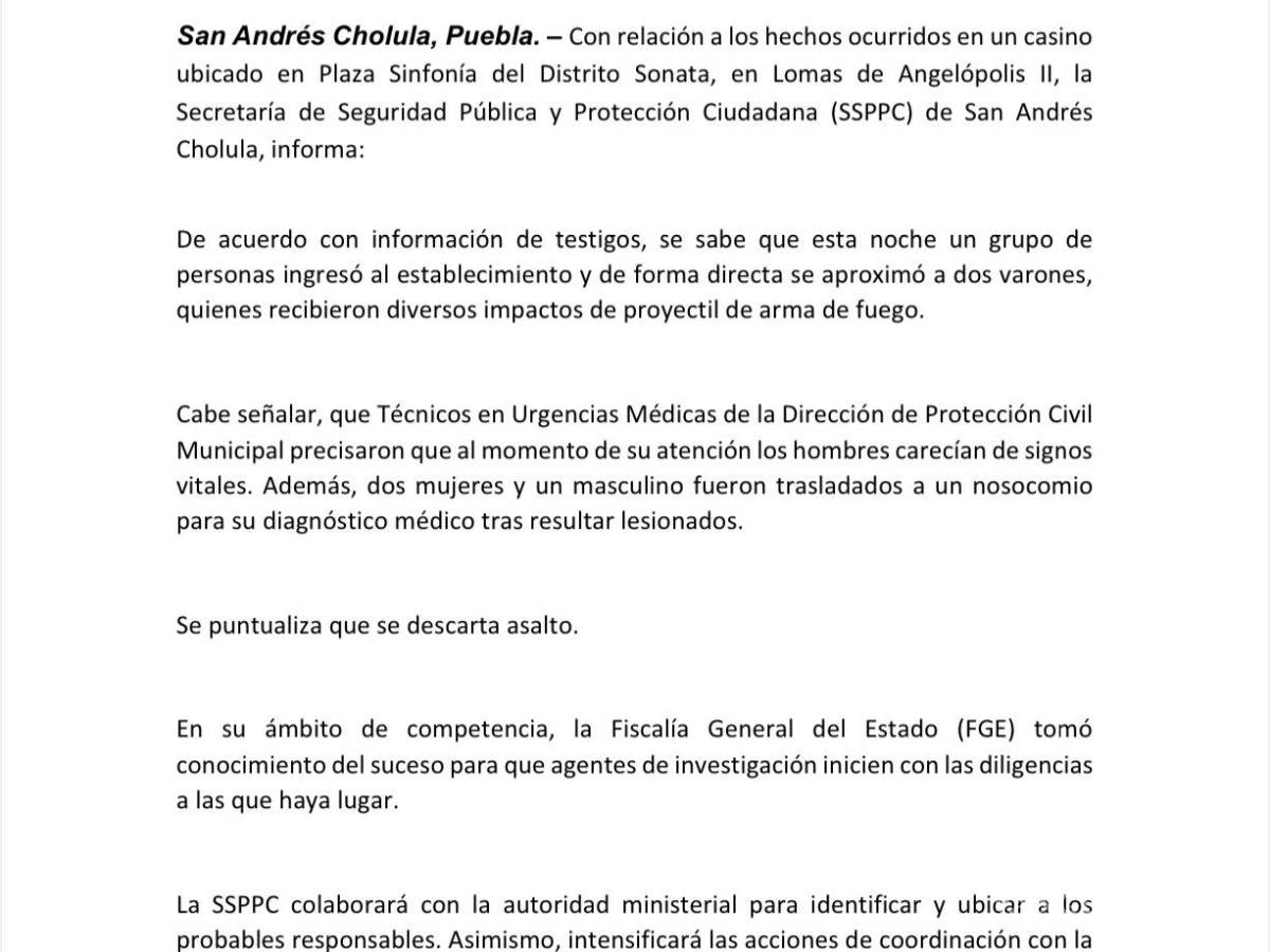 $!¿Qué pasó en Lomas de Angelópolis? Esto es lo que se sabe del ataque en el Casino Big Bola de Puebla, que dejó dos muertos
