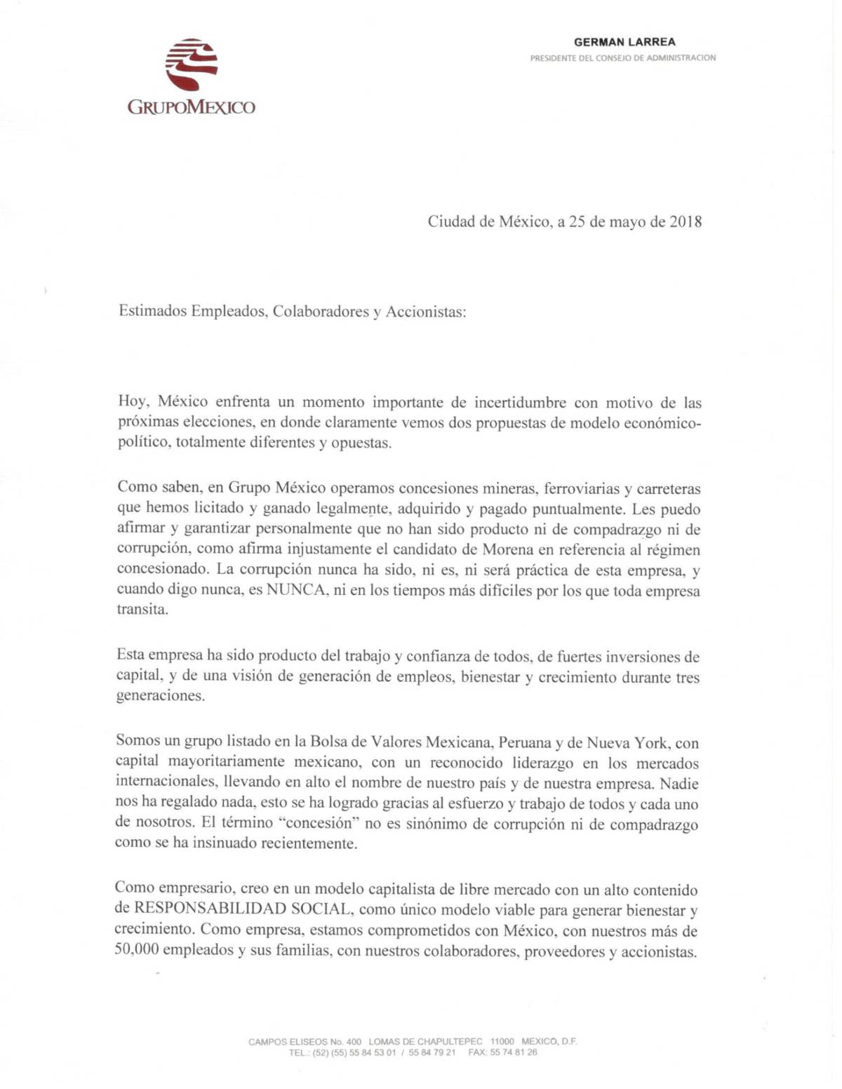 $!Grupo México llama a empleados a no votar por un gobierno populista