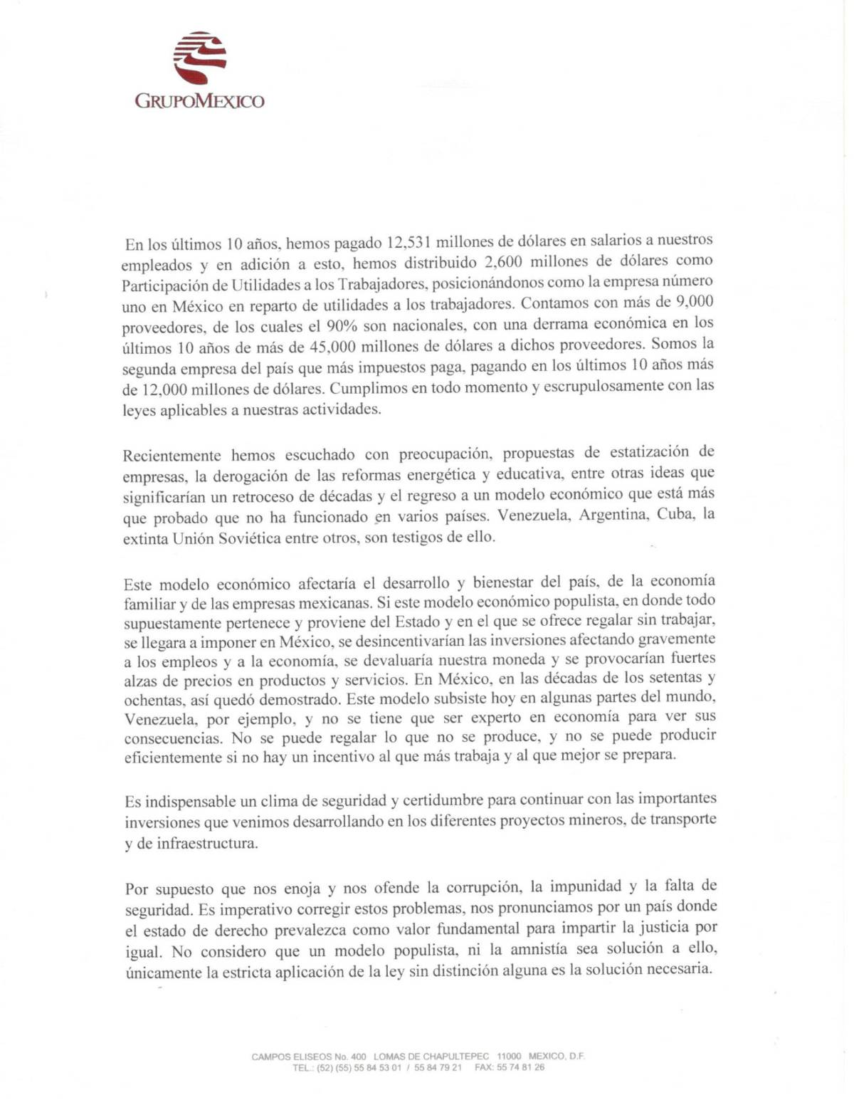 $!Grupo México llama a empleados a no votar por un gobierno populista