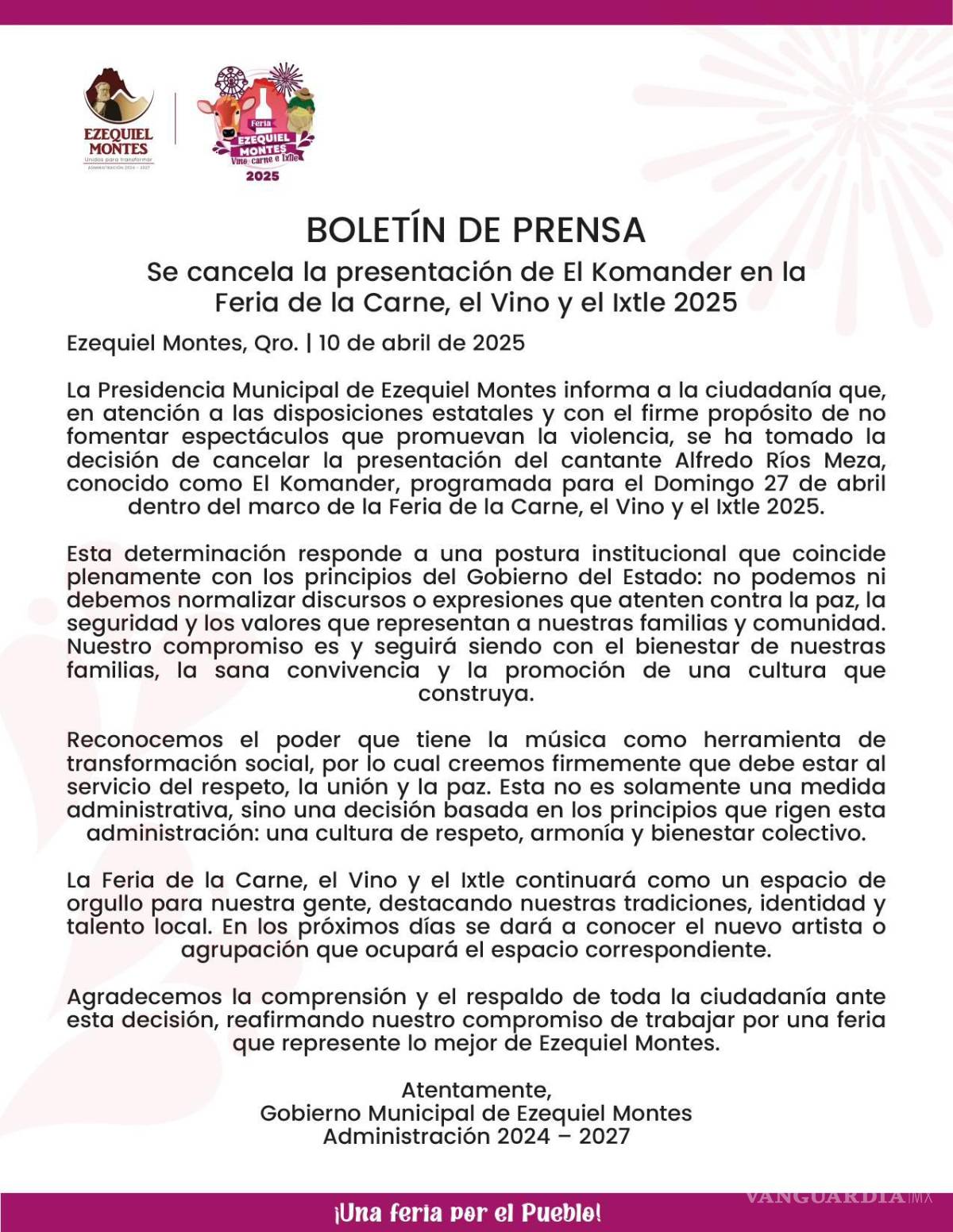 $!Boletín informativo de la Feria Ezequiel Montes, Vino, Carne e Ixtle 2025