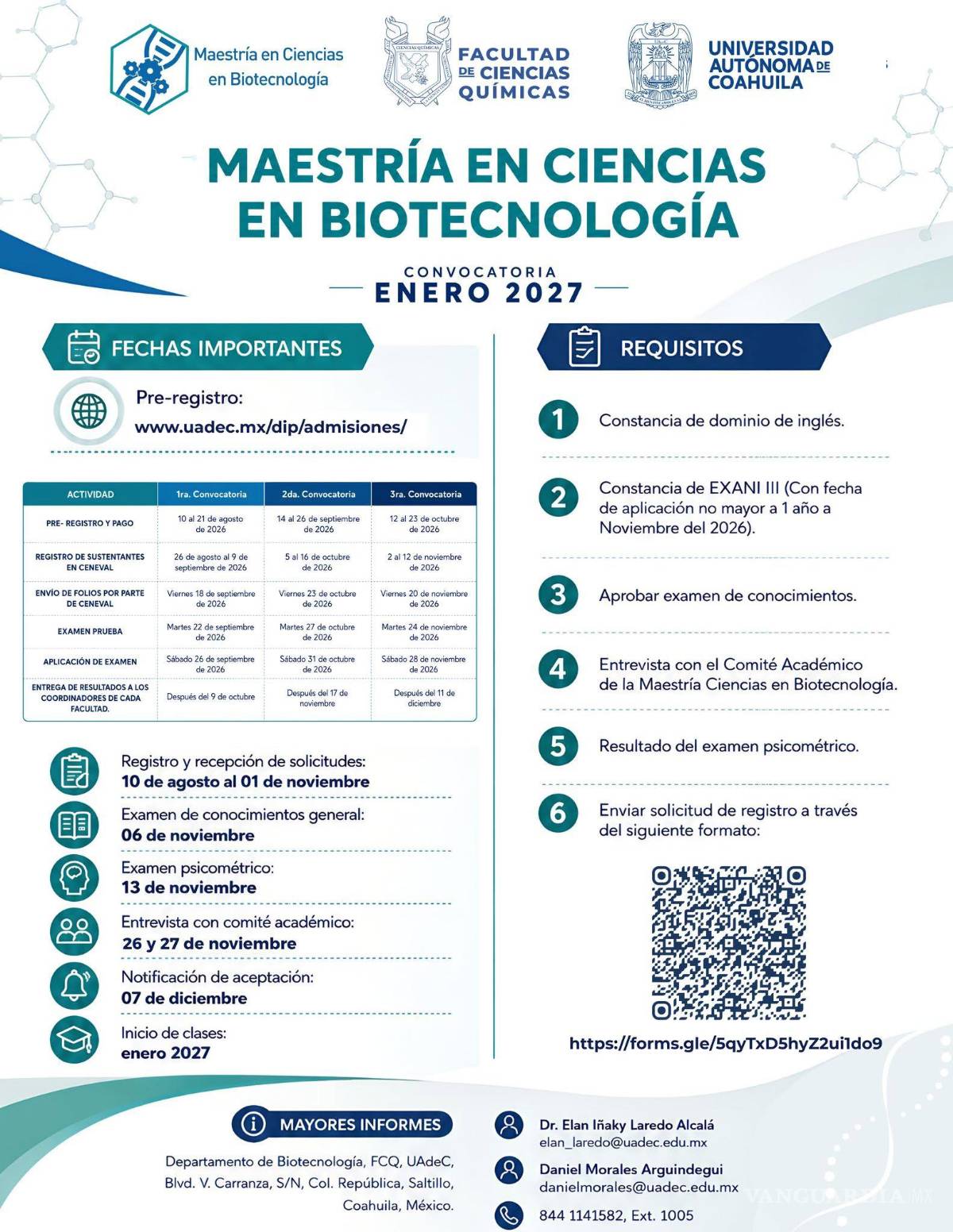 $!UAdeC abre registro para la Maestría en Ciencias en Biotecnología