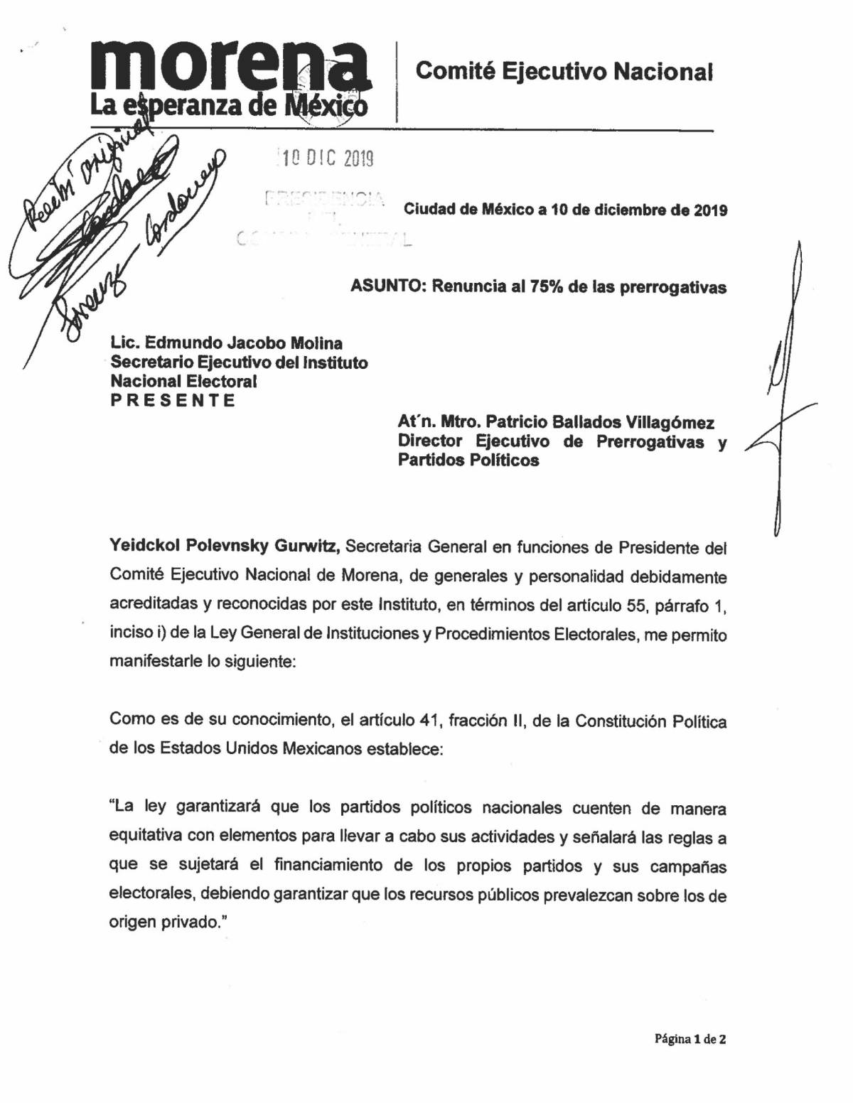 $!Morena renuncia al 75% de su financiamiento para 2020
