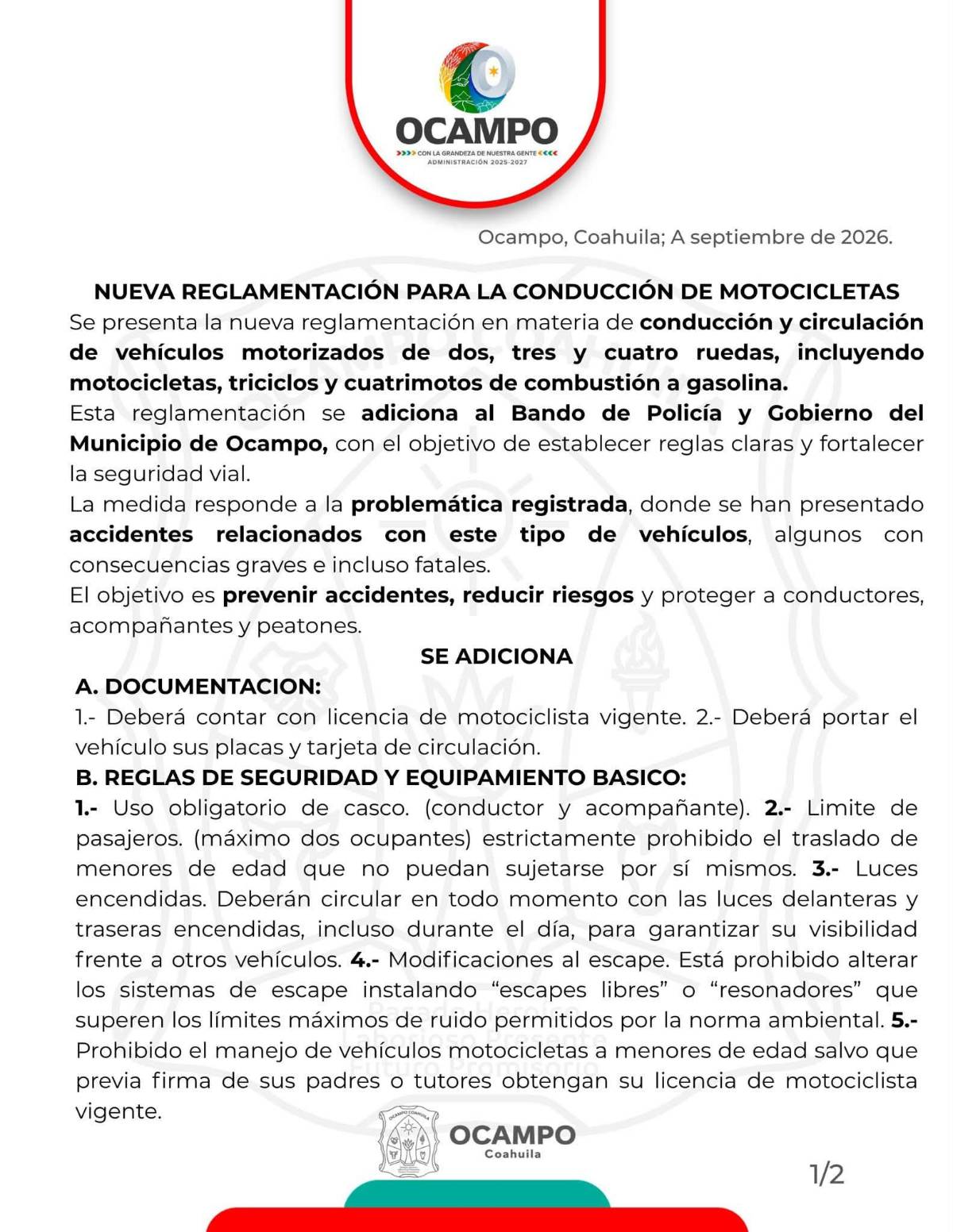 $!Las carreras de vehículos en la vía pública serán castigadas con detención, arresto e imposición de multas en Ocampo, Coahuila.