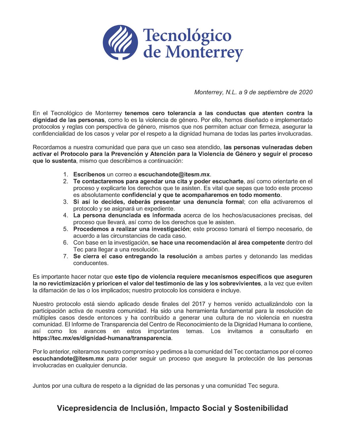 $!Tec de Monterrey llama a sus alumnos a denunciar casos de acoso