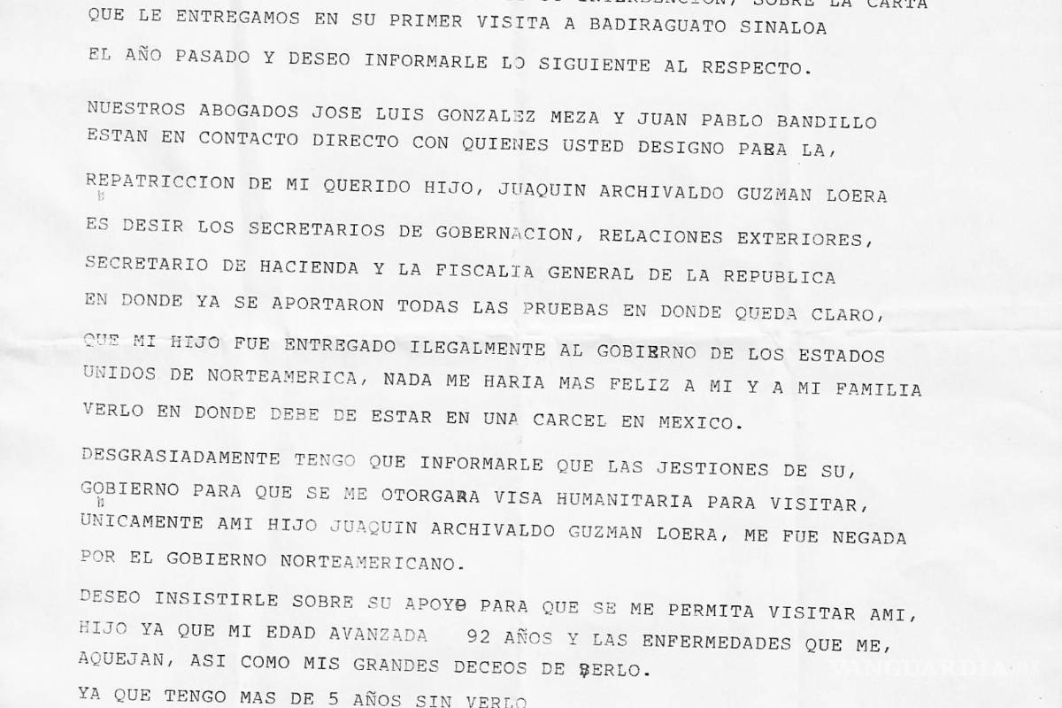 Revelan carta que mamá de 'El Chapo' mandó a AMLO