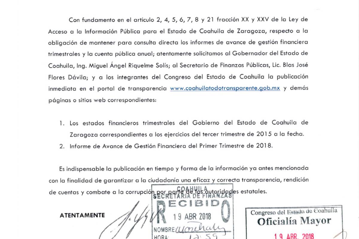 $!Llama Consejo Cívico a transparentar información financiera de Coahuila