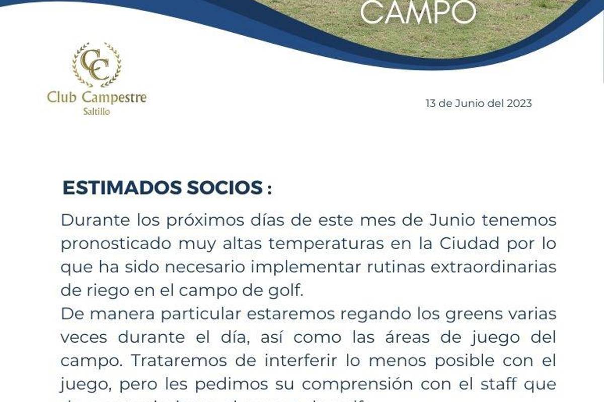 $!Comunicado del Club Campestre Saltillo.