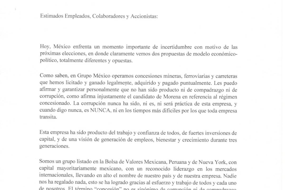 $!Grupo México llama a empleados a no votar por un gobierno populista