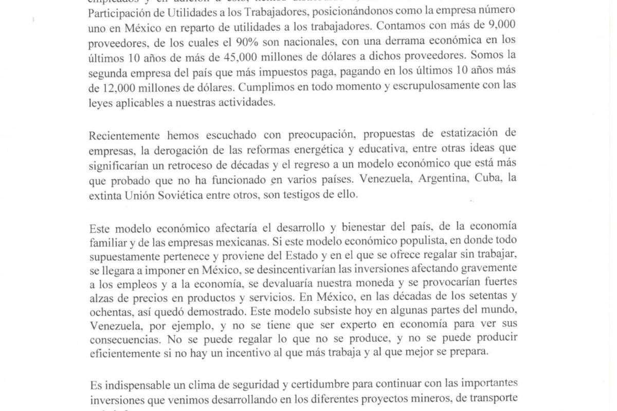 $!Grupo México llama a empleados a no votar por un gobierno populista