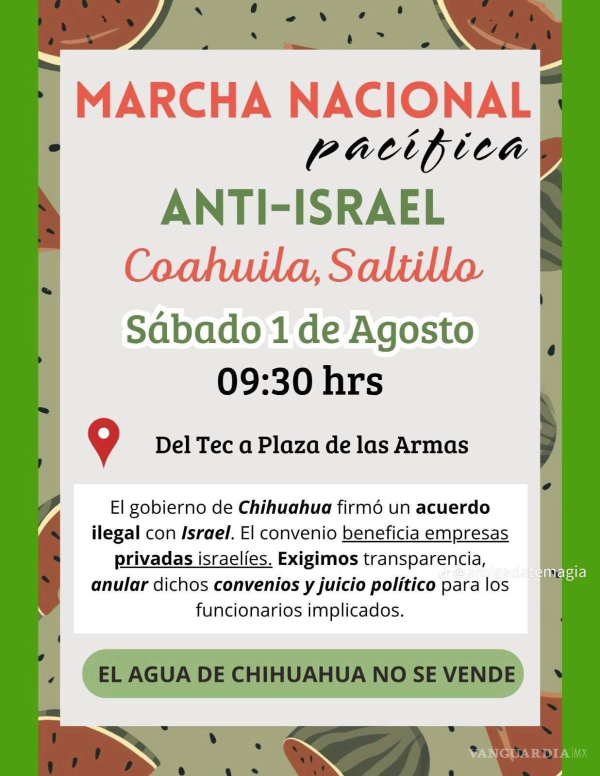 $!Convocan en Saltillo a marcha nacional pacífica contra convenios con empresas de Israel