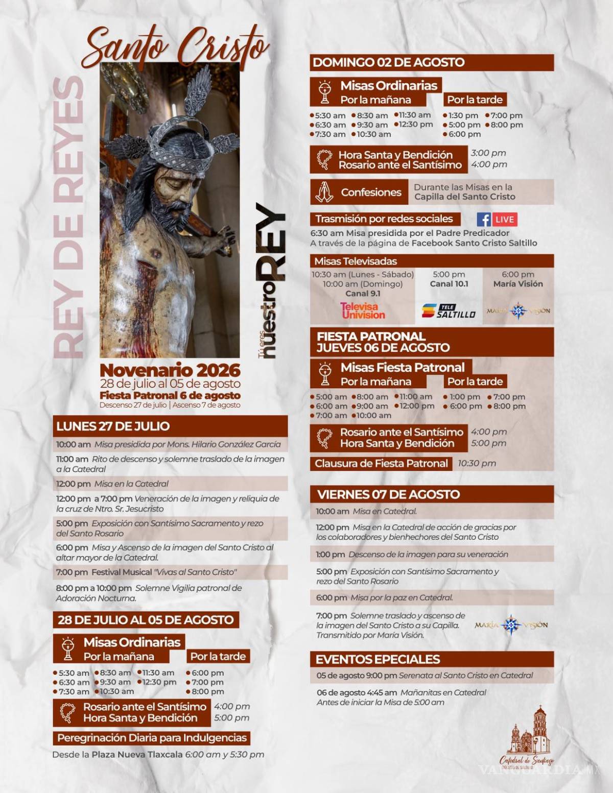 $!Durante el Novenario, se contemplan misas diarias en distintos horarios, así como peregrinaciones que partirán desde la Plaza Nueva Tlaxcala como parte de las actividades religiosas programadas.