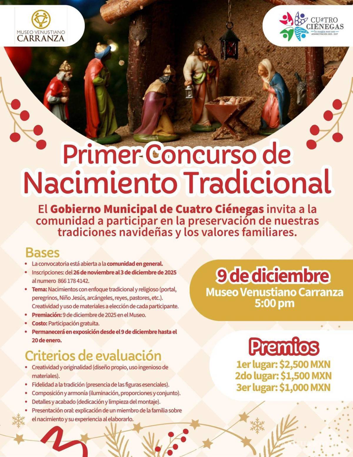 $!Los nacimientos deberán incluir elementos tradicionales como el portal, pastores y reyes magos.