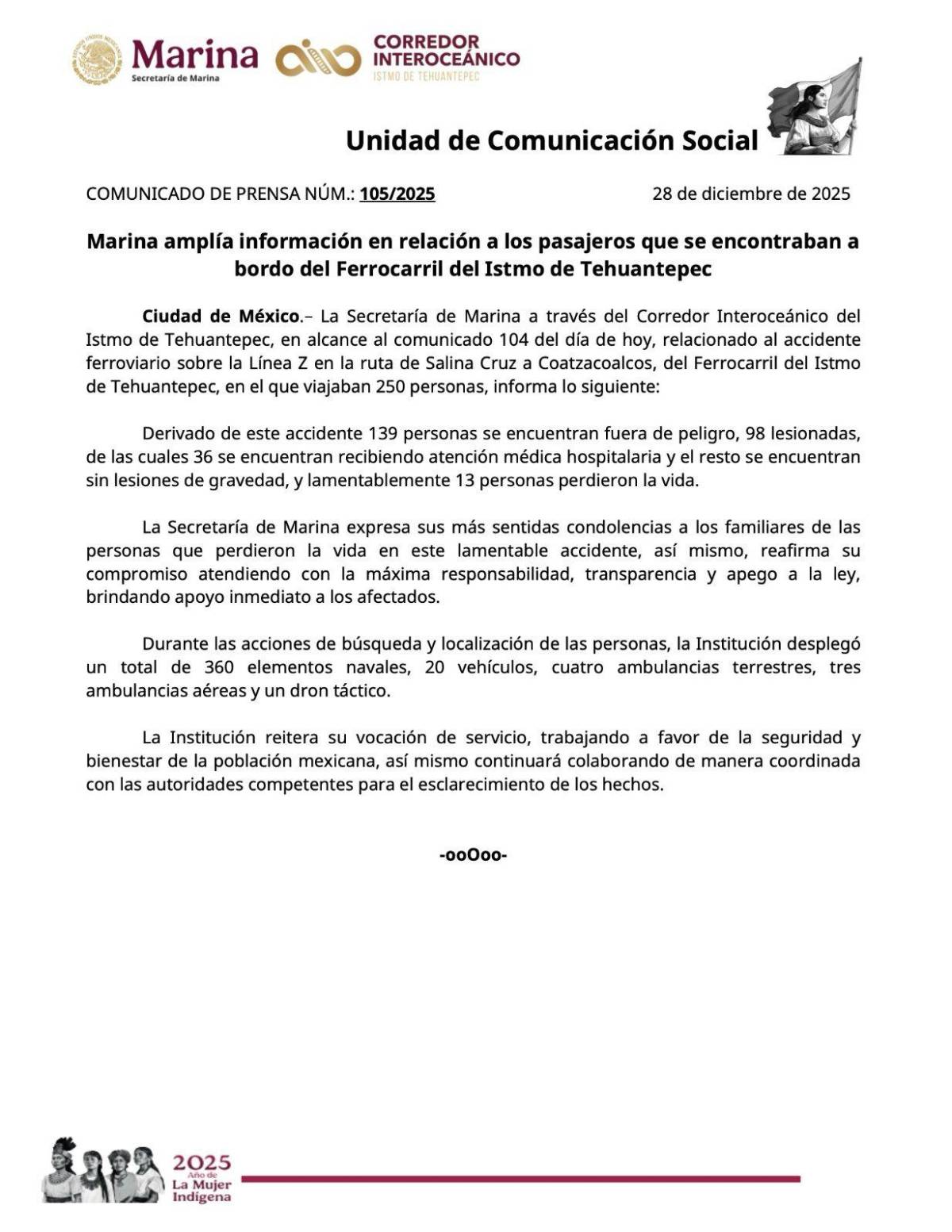 $!Semar confirma 13 muertos y 98 lesionados en descarrilamiento del Tren Interoceánico, en Oaxaca
